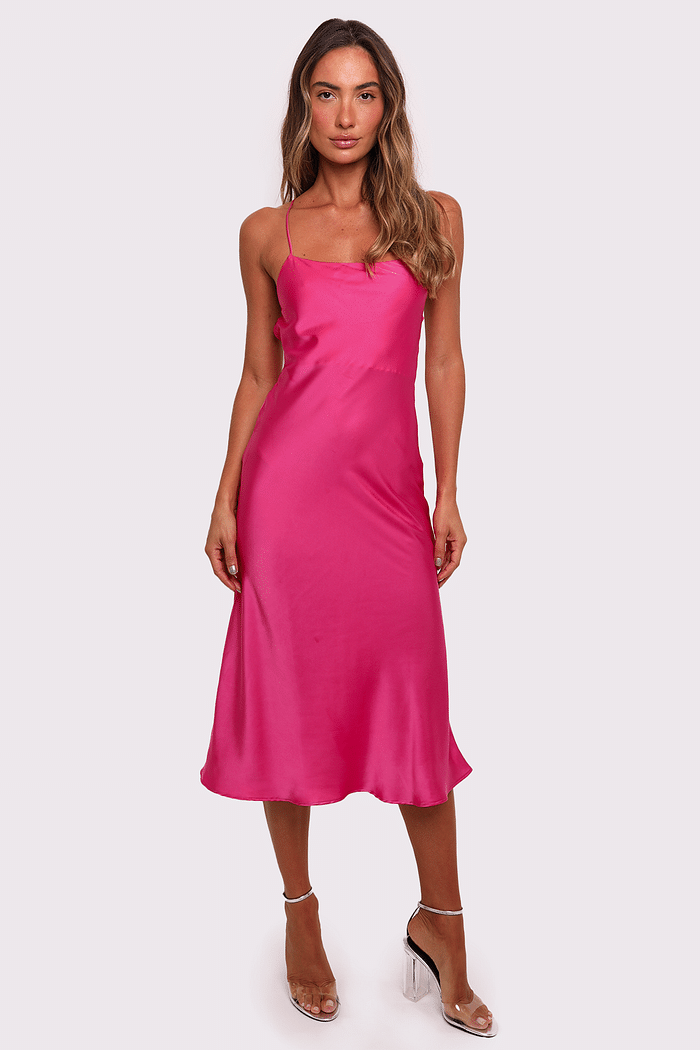 vestido cetim midi rosa ísis mundo lolita