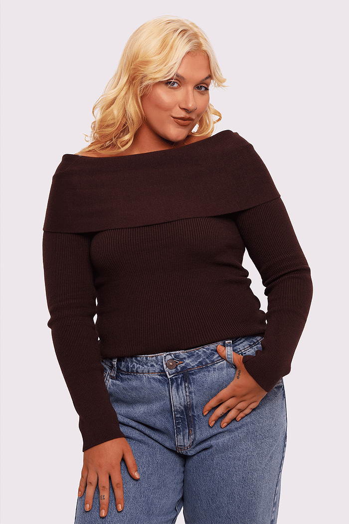 blusa de tricô croissant marrom mundo lolita