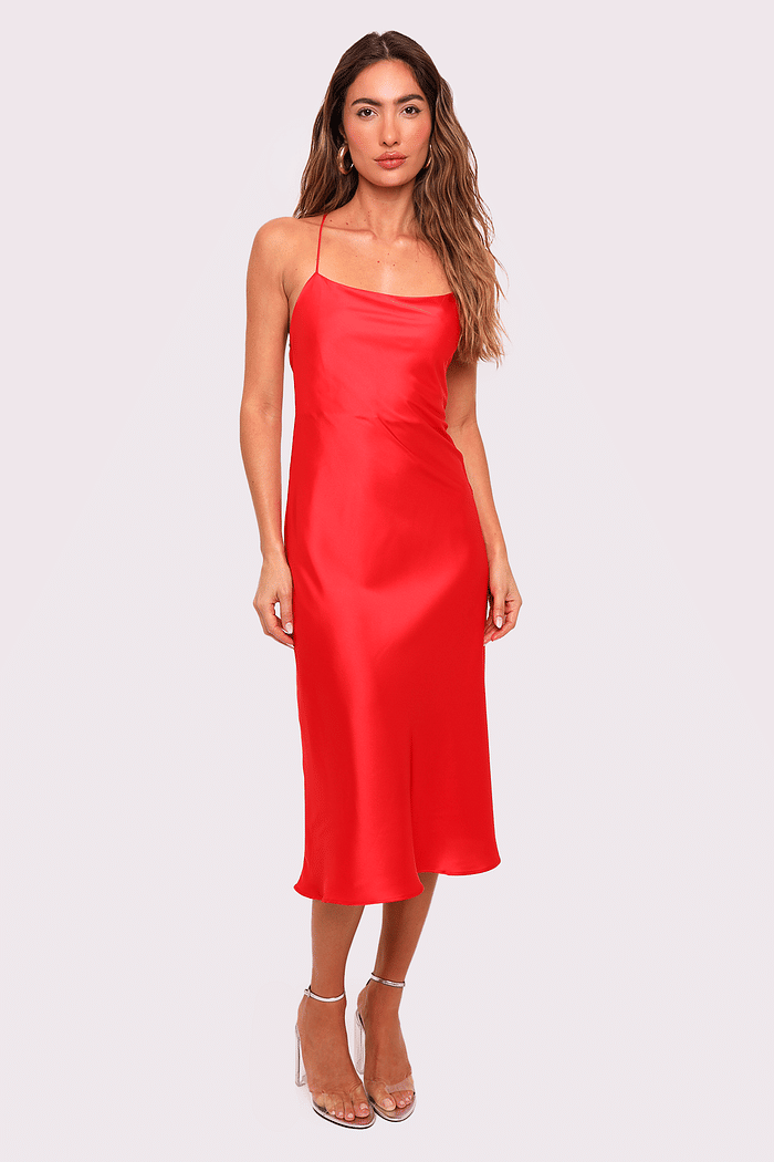 vestido cetim midi vermelho ísis mundo lolita
