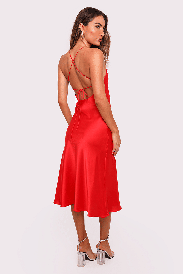 vestido cetim midi vermelho ísis mundo lolita