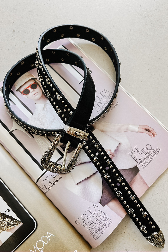 Cinto Taxas com Ponteiras Mel Preto - Mini Moni