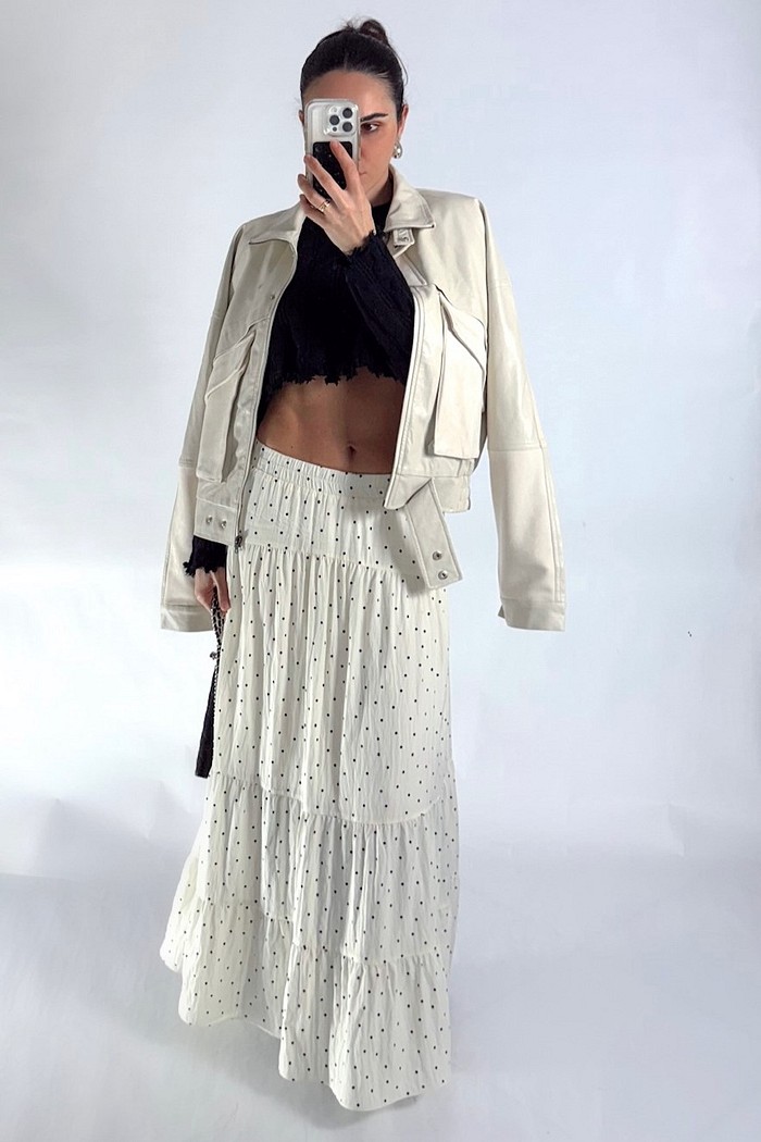 Saia Midi de Poá Beatrice Amarelo Manteiga - Mini Moni