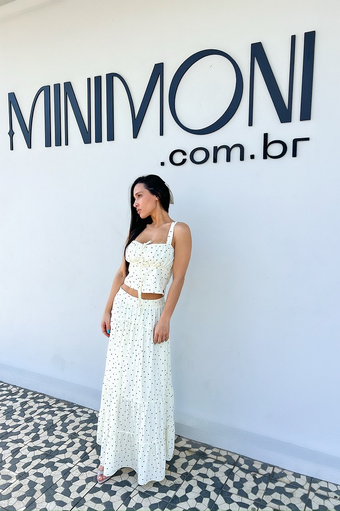 Saia Midi de Poá Beatrice Amarelo Manteiga - Mini Moni