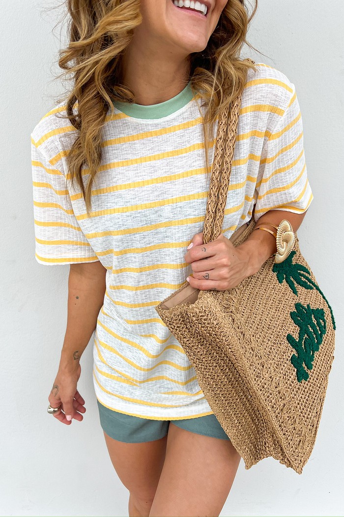 T-Shirt de Listras Gola Verde Nora - MiniMoni