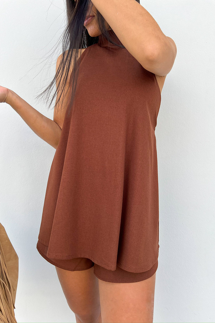 Conjunto Frente Única Marrom Beatriz - Mini Moni