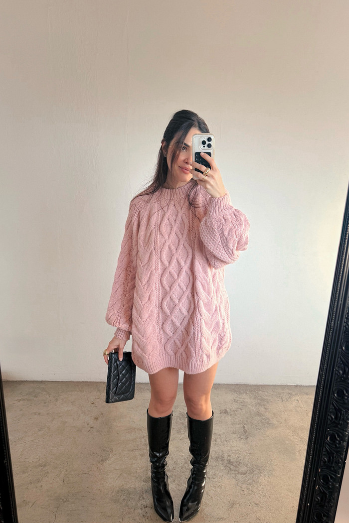 Maxi Tricô Trança Rosa - Mini Moni