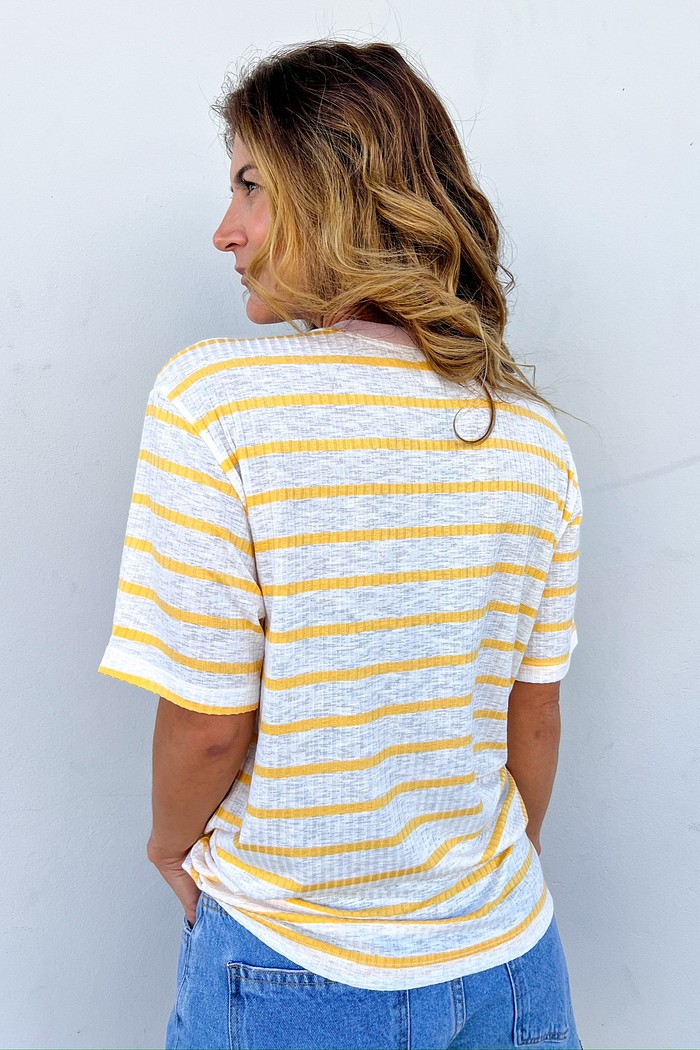 T-Shirt de Listras Gola Rosa Nora - MiniMoni