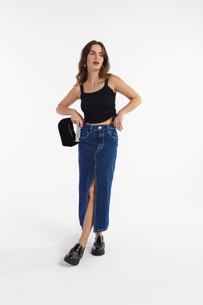 Saia Jeans Longa Denim Dalila