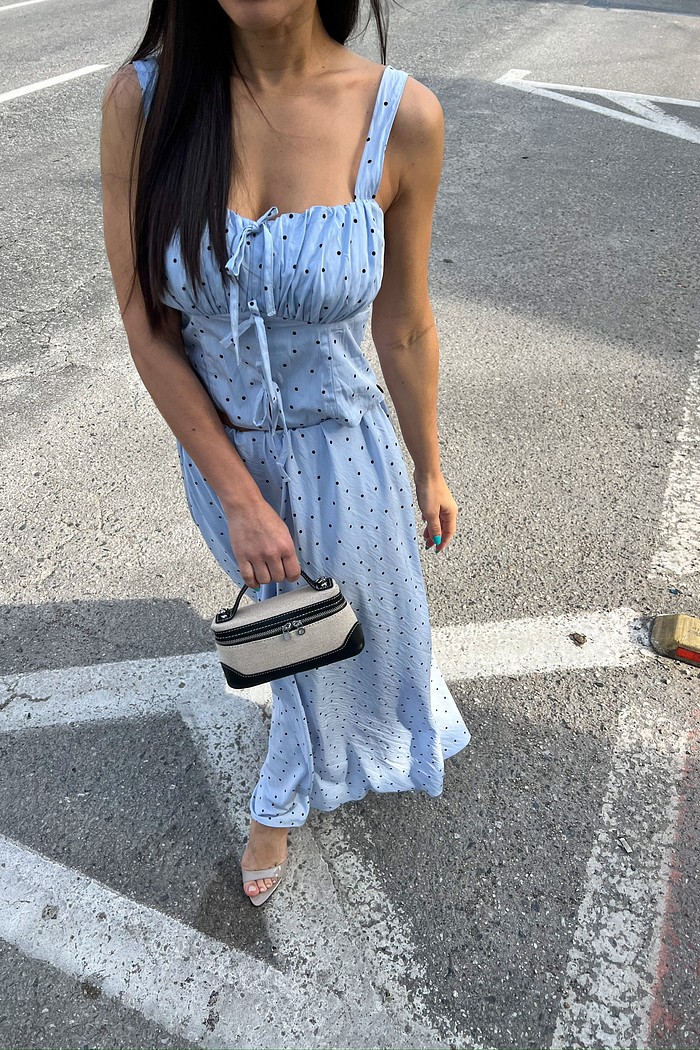 Saia Midi de Poá Beatrice Azul Sereno - Mini Moni