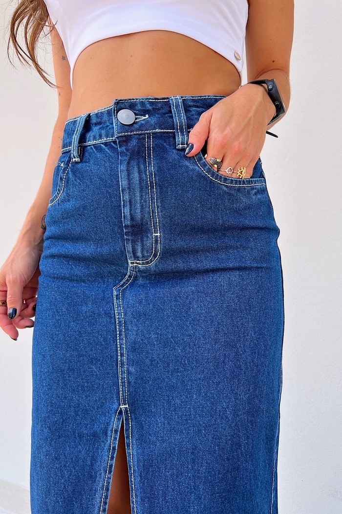 Saia Jeans Longa Denim Dalila