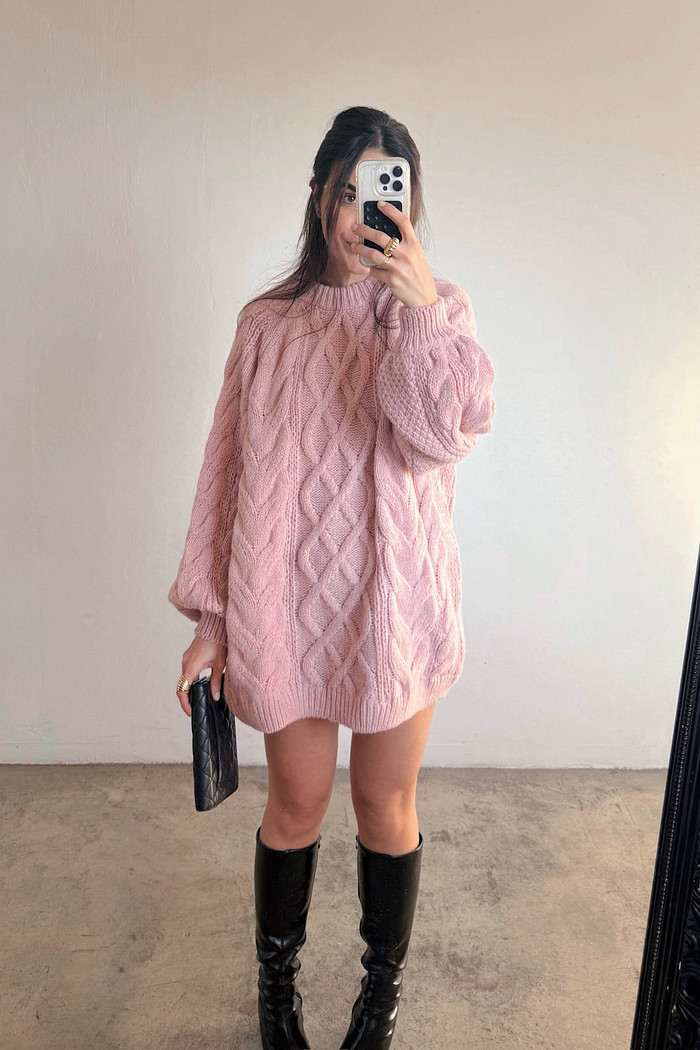 Maxi Tricô Trança Rosa - Mini Moni