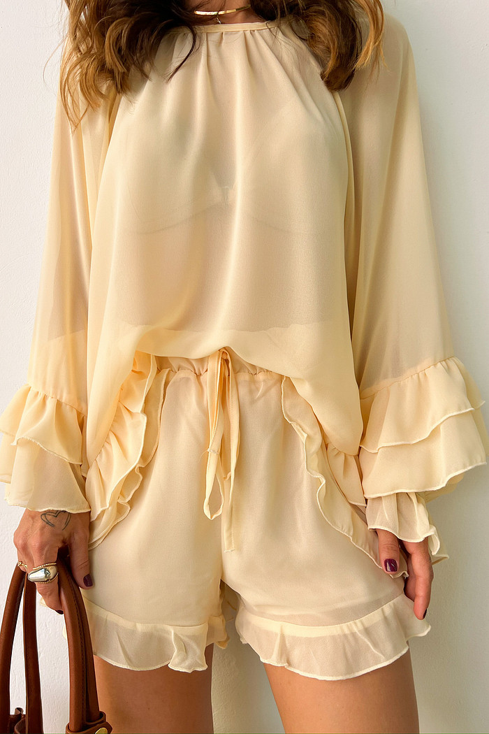 Shorts de Babados Jeni Amarelo - Mini Moni