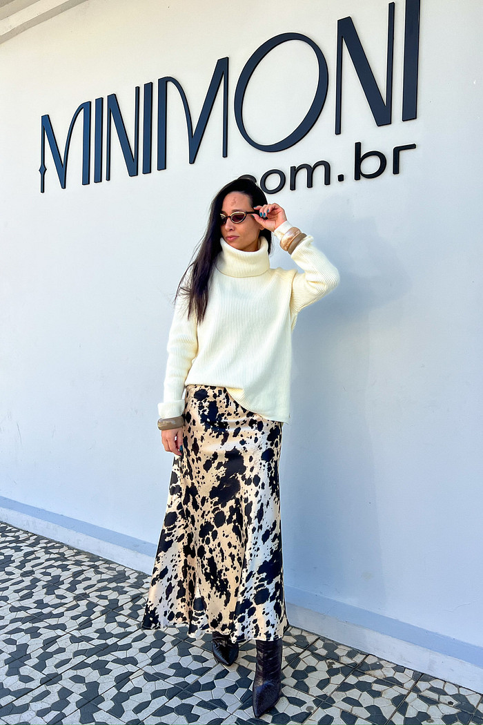 Saia Midi com Calda Animal Print - Mini Moni