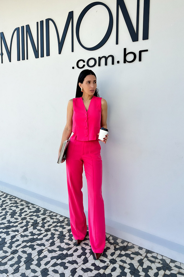 Calça de Alfaiataria Clarissa Rosa Chiclete - Mini Moni