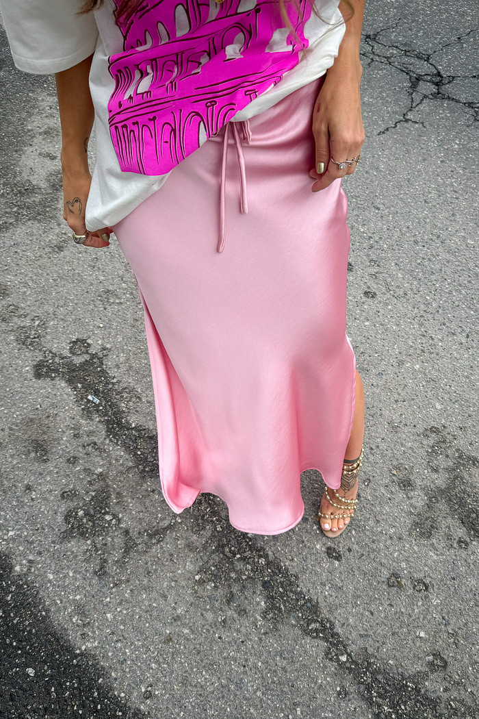 Saia Midi de Cetim Rosa Clarice - Mini Moni