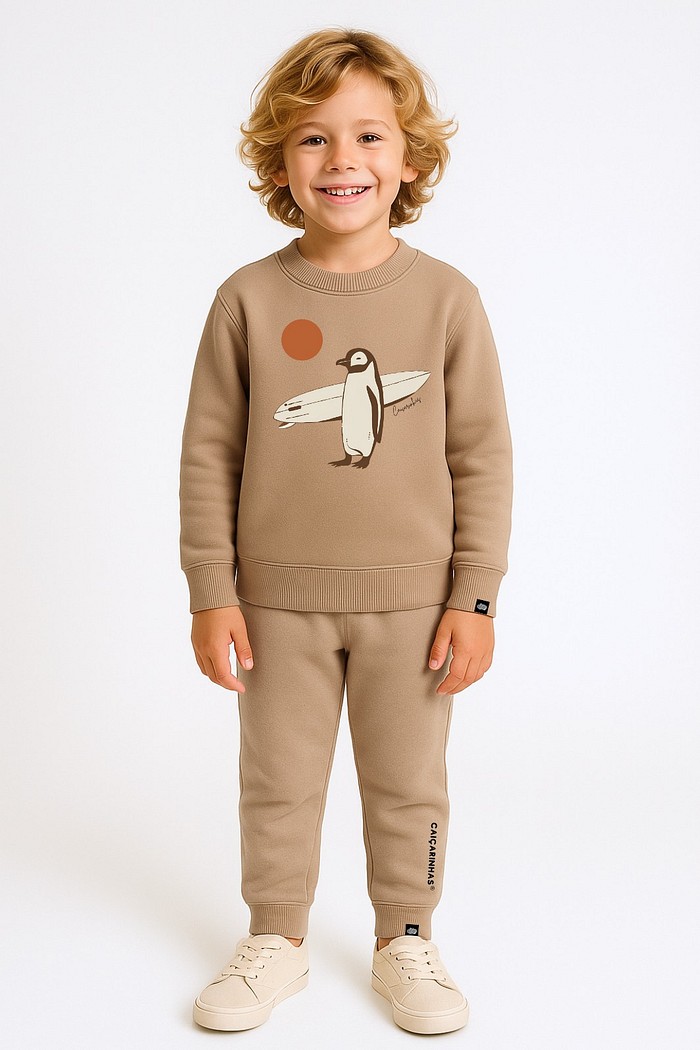Blusão Infantil Felpado Camelo Pinguim Surf