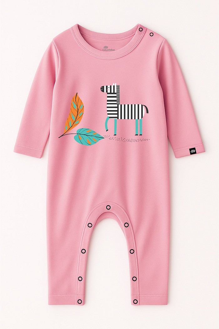 Macacão Longo Manga Longa Rosa Zebra