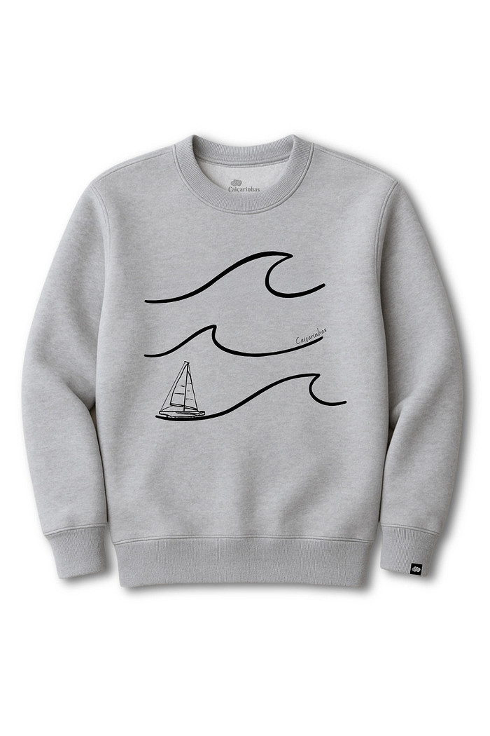 Blusão Infantil Quentinho Felpado Cinza Barco Veleiro