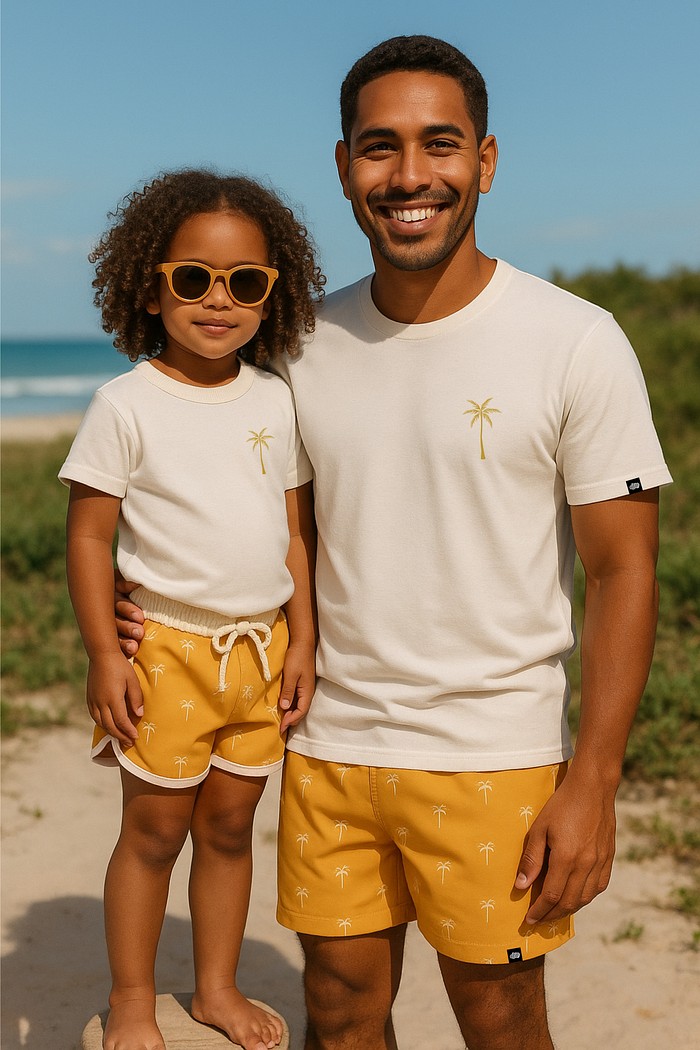 Short Tactel Curto Infantil Boleado Mostarda Coqueiros