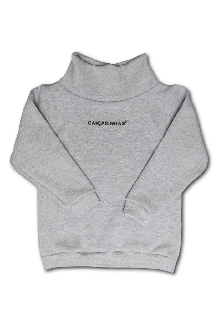 Casaco Moletom Infantil Gola Alta Cinza Mescla Moletom Flanelado