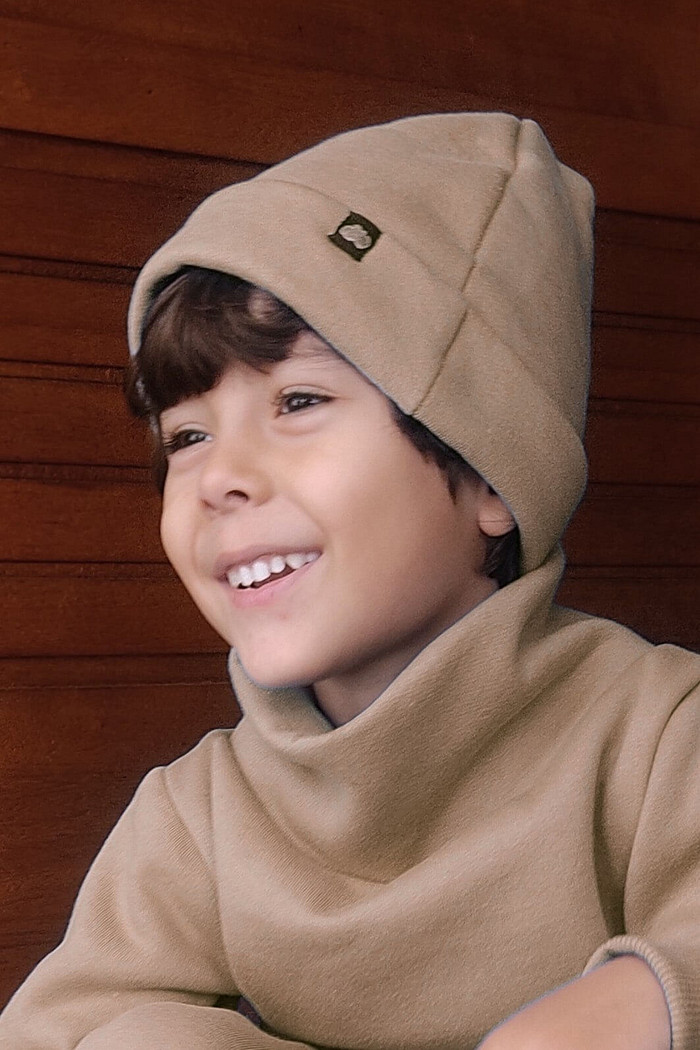 Touca Gorro Infantil Flanelada Moletom Camelo