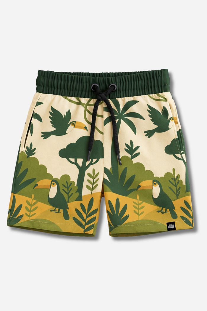 Short Infantil Tactel com ajuste na cintura UV 50+ Off White Selva