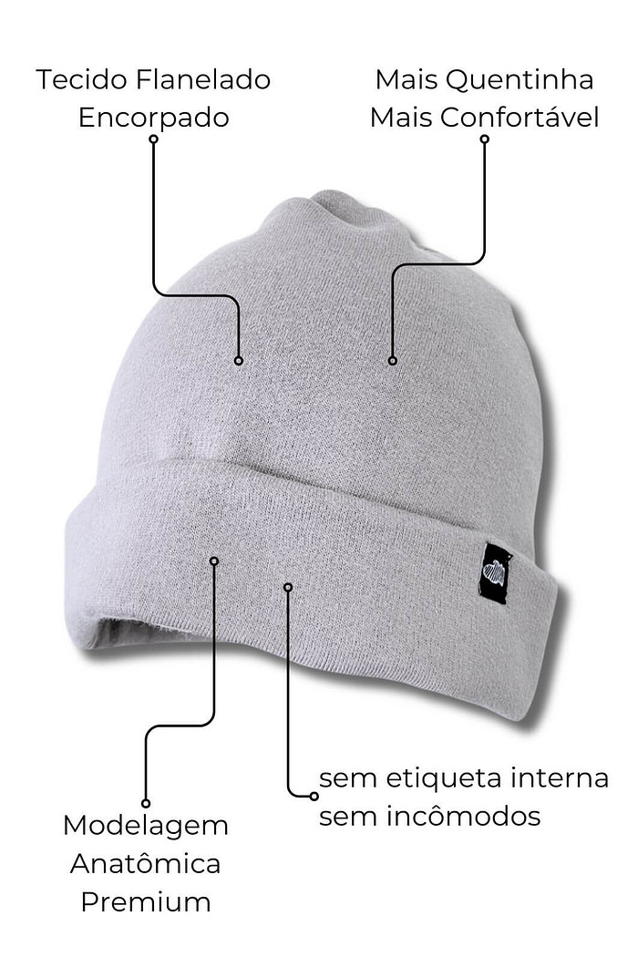 Touca Gorro Infantil Flanelada Moletom Cinza