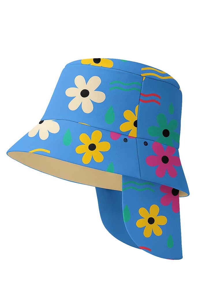 Chapéu infantil Proteção Solar UV 50+ Dupla Face Ajustável Azul Dona Flor