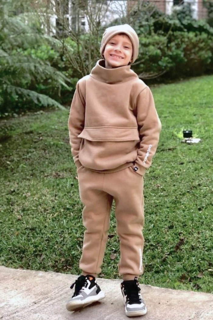 Casaco Moletom Infantil Gola Alta Camelo Moletom Flanelado