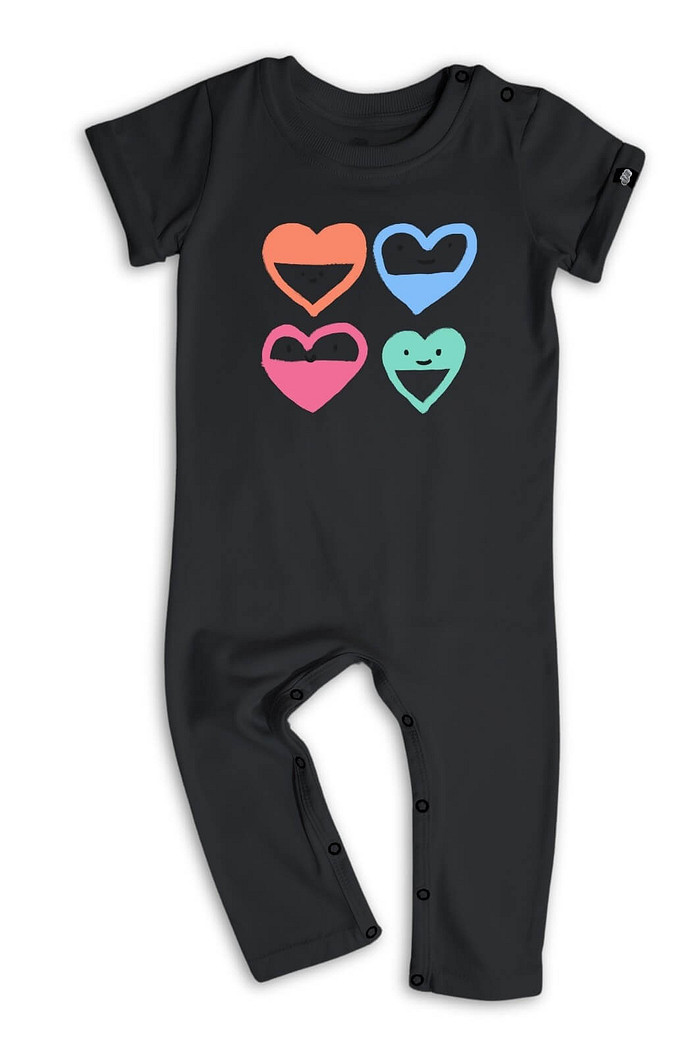 Macacão Bebê Longo Manga Curta Preto Amorzinho
