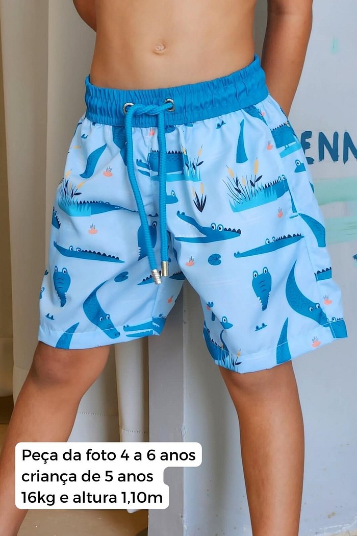 Short Infantil Tactel de banho com ajuste na cintura e proteção UV 50+ Verde Jacaré