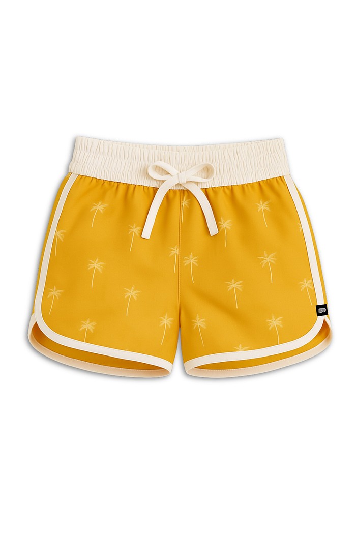 Short Tactel Curto Infantil Boleado Mostarda Coqueiros