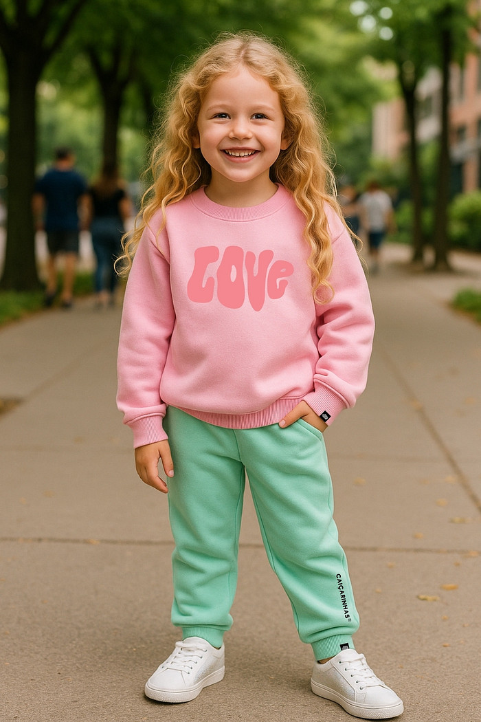 Kit Love Moletom Infantil Confortável Blusão + Calça