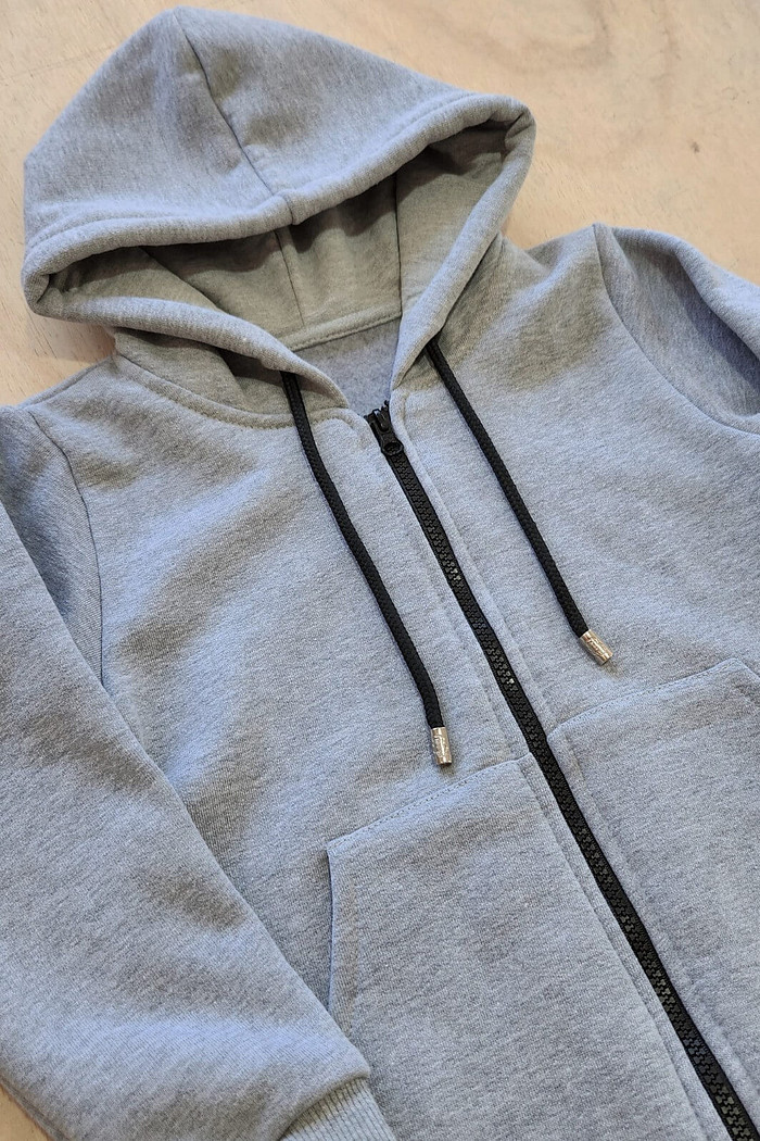 Casaco Infantil Moletom Felpado com Zíper e Capuz Cinza Mescla