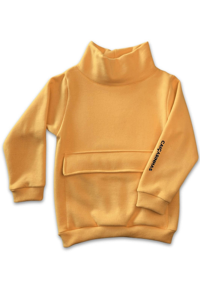 Casaco Moletom Infantil Gola Alta Mostarda Moletom Flanelado