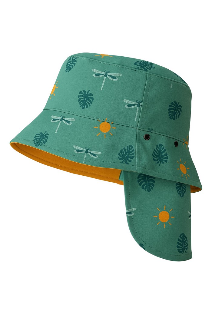 Chapéu infantil Proteção Solar UV 50+ Dupla Face Ajustável Verde Libélulas