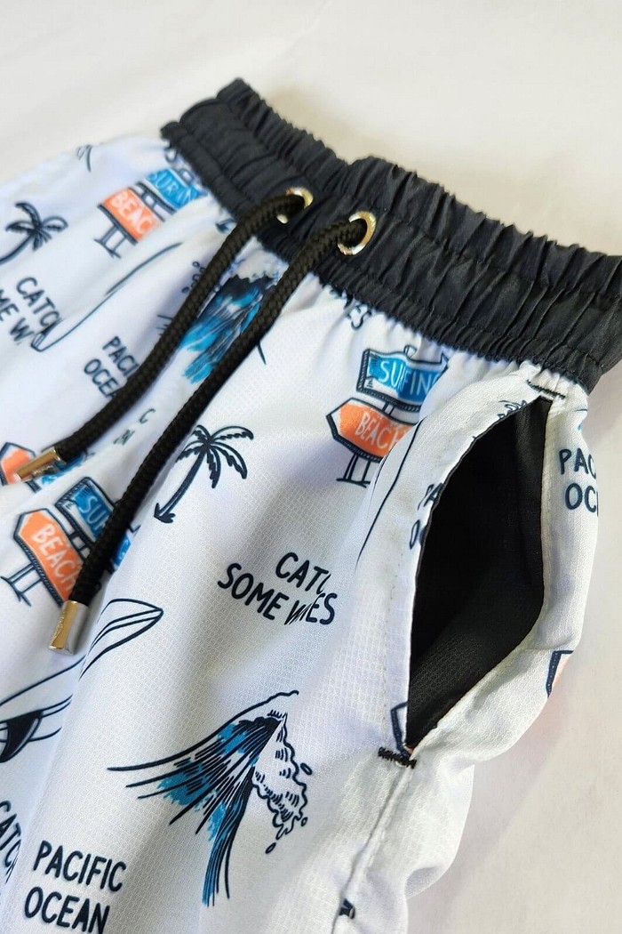 Short Infantil Tactel de banho com ajuste na cintura e proteção UV 50+ Cinza Catch Waves