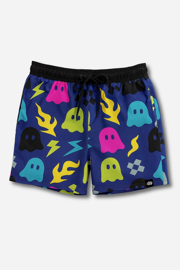 Short Infantil Tactel com ajuste na cintura UV 50+ Azul Fantasminhas