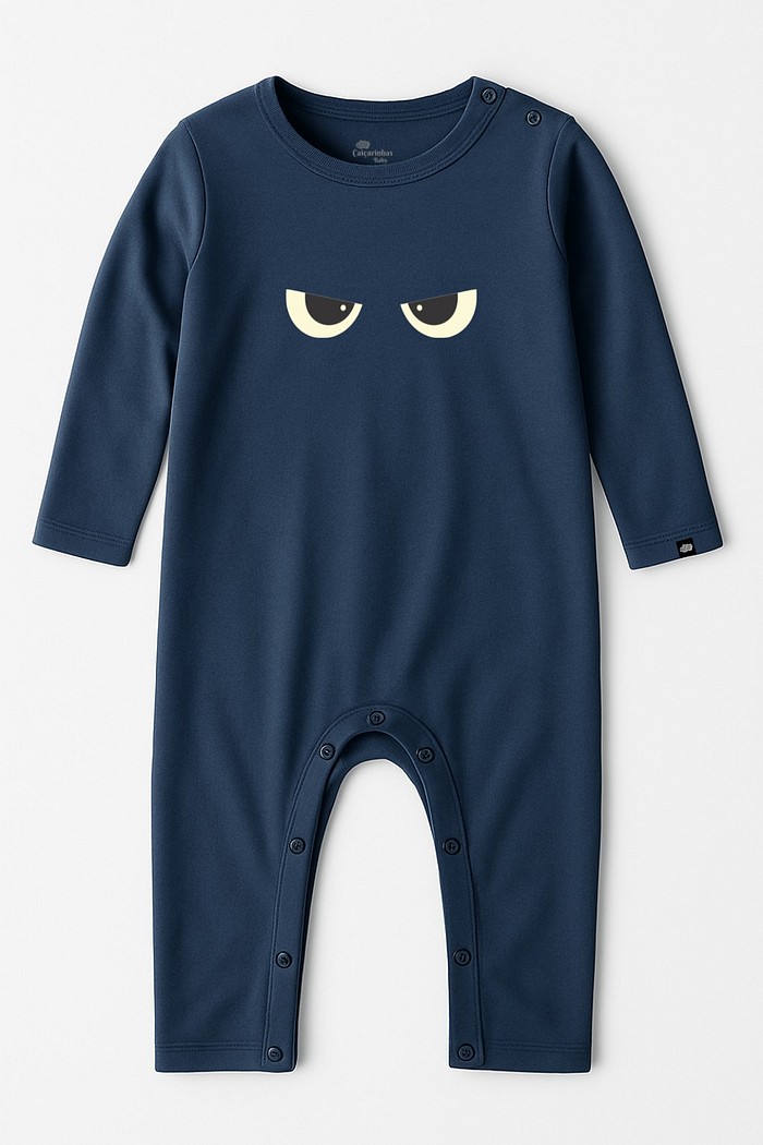 Macacão Longo Manga Longa Azul Marinho Tô de Olho Cotton Confortável