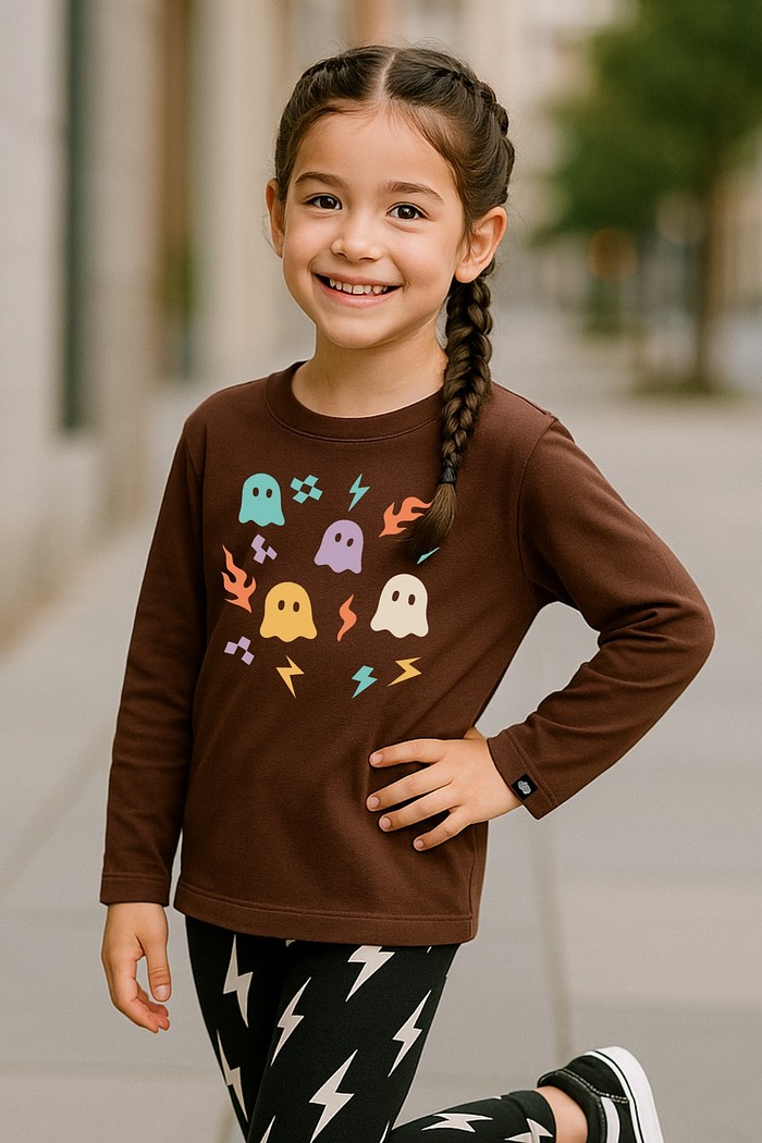 Camiseta Infantil ML Marrom Fantasminhas Ghost Club