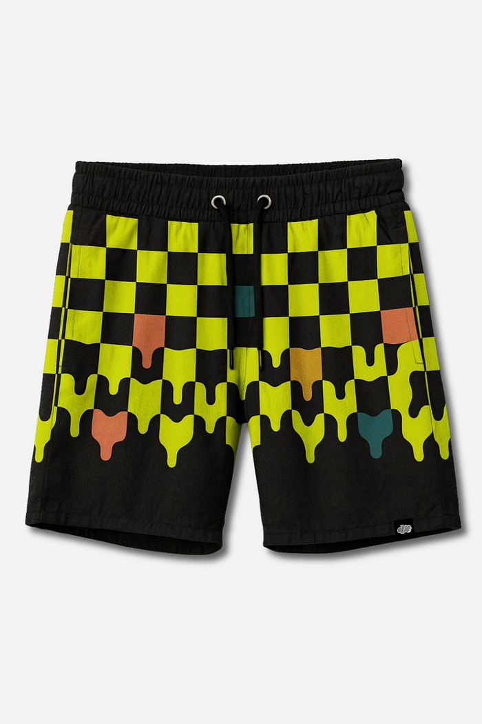 Short Infantil Tactel com ajuste na cintura UV 50+ Preto e Verde Quadriculados