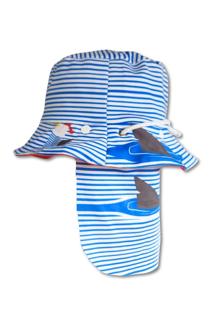 Chapéu infantil Proteção Solar UV 50+ Dupla Face Azul Gaivota Danger