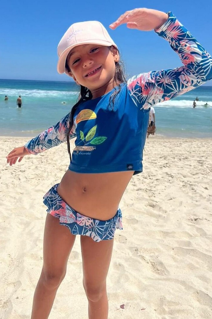 Biquíni Infantil Cropped Manga Longa e Calcinha Alta Tucano