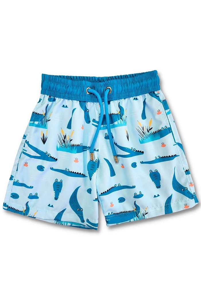 Short Infantil Tactel de banho com ajuste na cintura e proteção UV 50+ Verde Jacaré