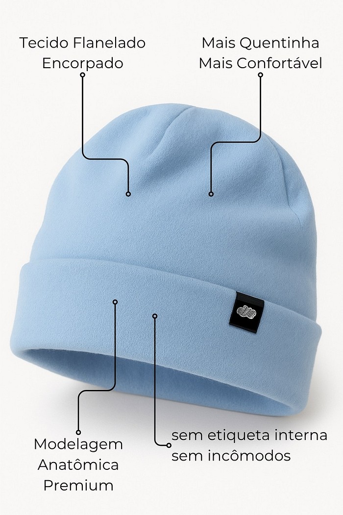 Touca Gorro Infantil Flanelada Moletom Azul Claro