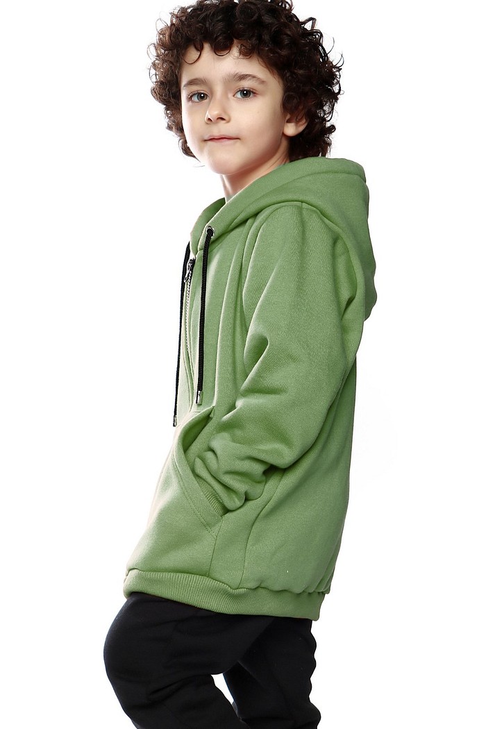 Casaco Moletom Infantil com Capuz e Zíper Verde Moletom Flanelado