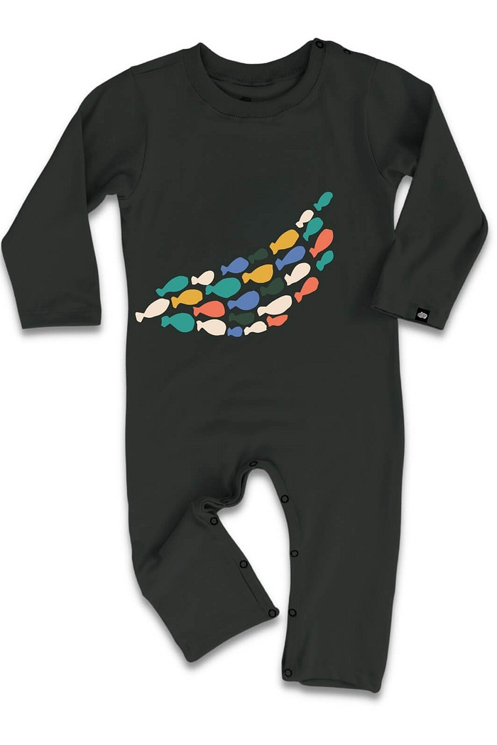 Macacão Bebê Longo Manga Longa Preto Cardume