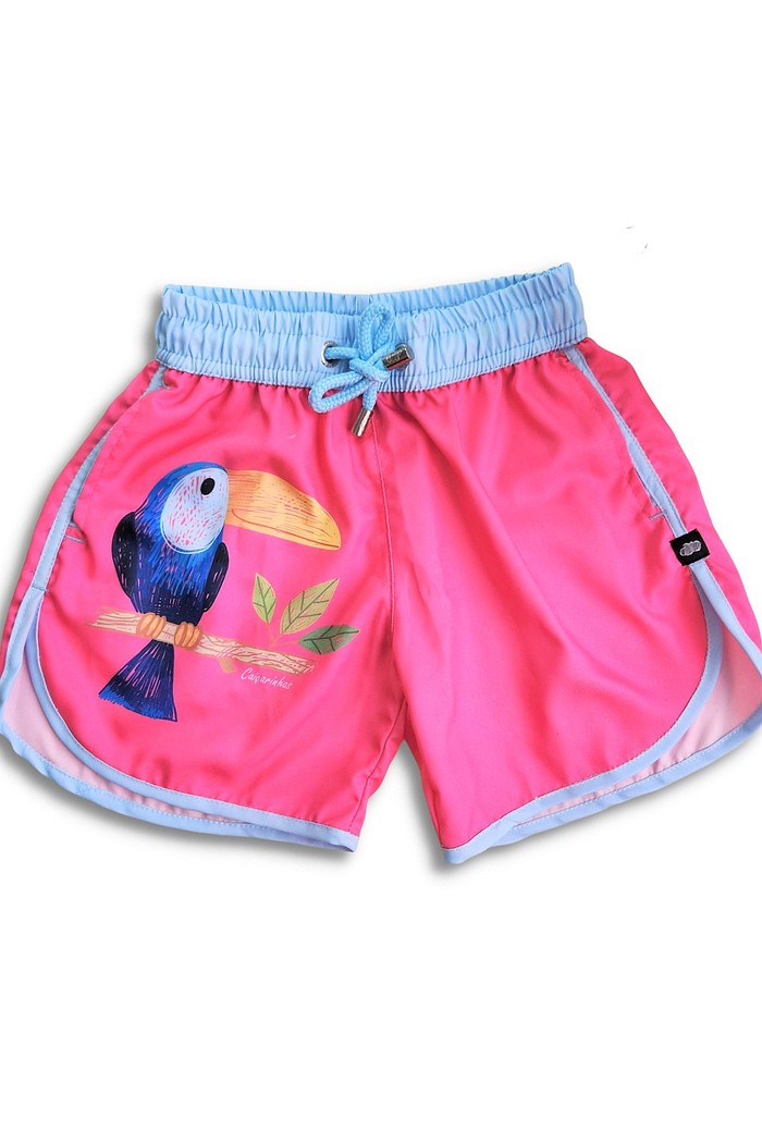 Short Infantil Tactel curto de banho com ajuste na cintura e Proteção UV 50+ Rosa Tucano