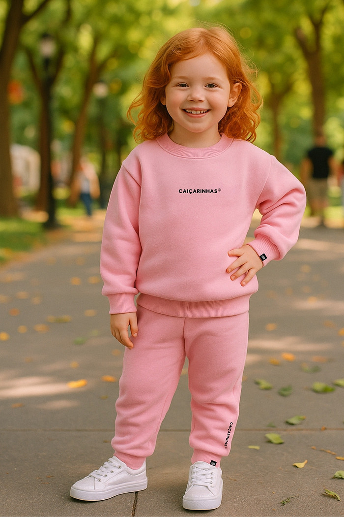 Kit Rosa Caiçarinhas® Moletom Infantil Confortável Blusão + Calça