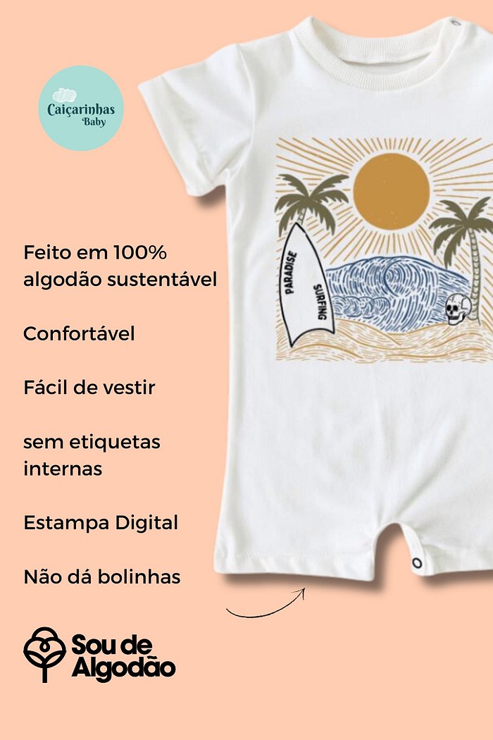 Macacão Bebê Curto Manga Curta Off White Surfing